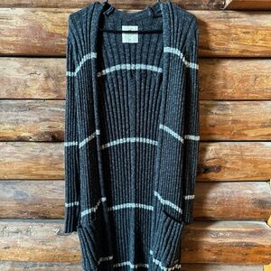 Hollister Sweater- Gray and White Striped Cardigan
